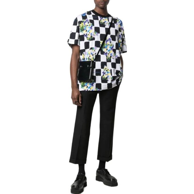 Off-White Herr SS22 Rutig blommönster Rund hals Kortärmad Löst sittande Svart T-shirt