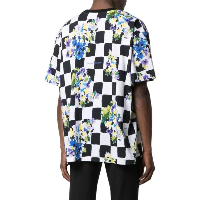 Off-White Herr SS22 Rutig blommönster Rund hals Kortärmad Löst sittande Svart T-shirt