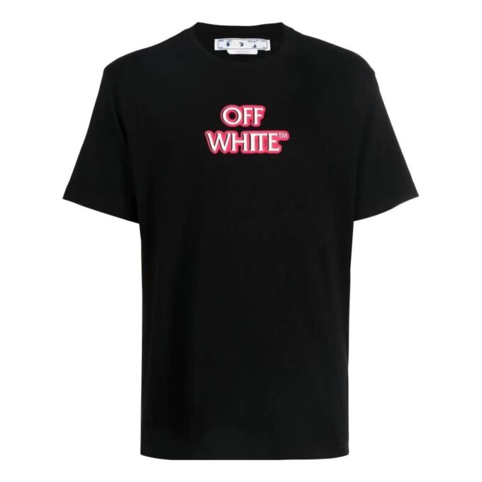Off-White Herr SS22 T-shirt med alfabettryck, rund hals, korta ärmar och lös passform, svart