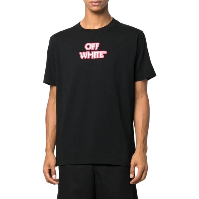 Off-White Herr SS22 T-shirt med alfabettryck, rund hals, korta ärmar och lös passform, svart