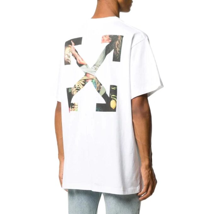 Off-White Herr SS22 T-shirt med Arrows-mönster, lös passform, korta ärmar, vit