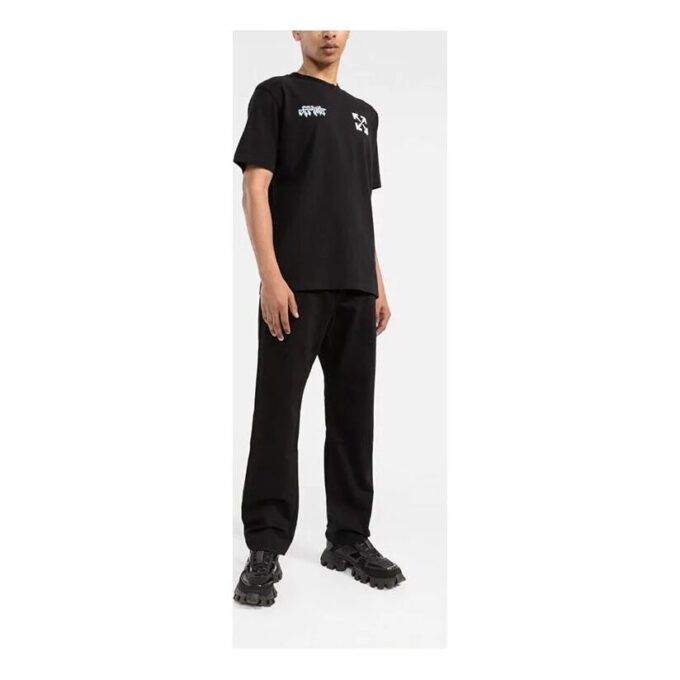 Off-White Herr SS22 T-shirt med klassiskt pil- och alfabettryck på bröstet, kortärmad, svart