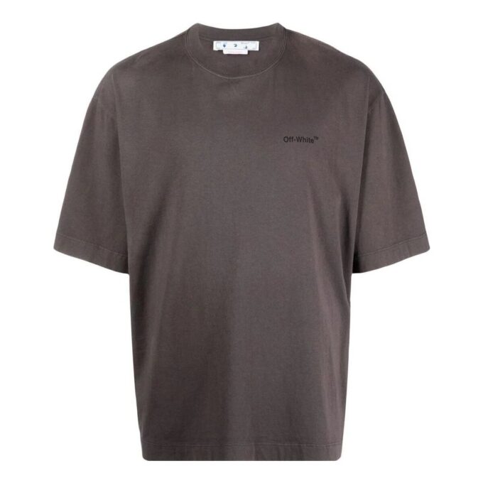 Off-White Herr SS22 T-shirt med klassiskt tryckt logo, rund hals och korta Shorts, standardversion, brun