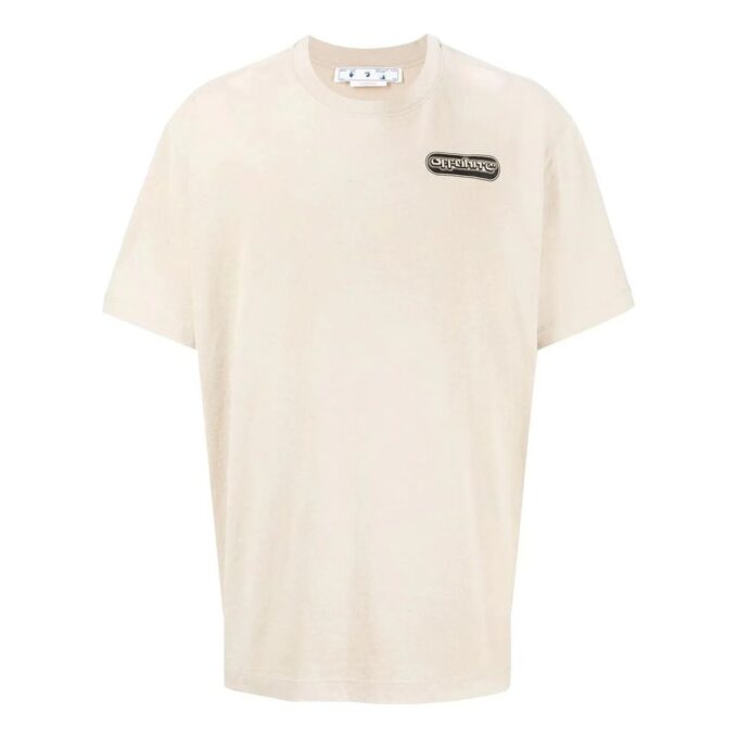 Off-White Herr SS22 T-shirt med logotryck, korta ärmar, lös passform, ljusbrun