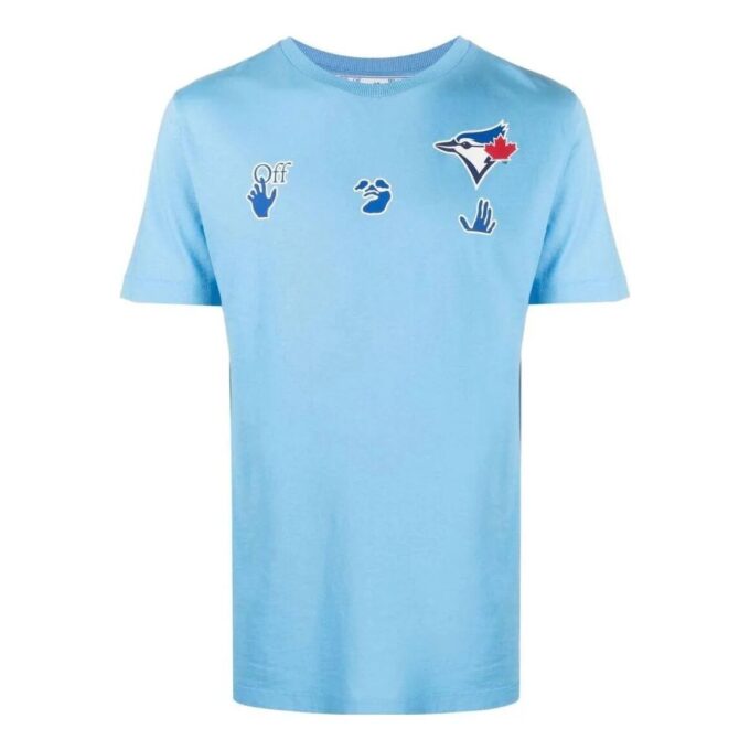 Off-White Herr SS22 T-shirt med logotryck, kortärmad, blå Short