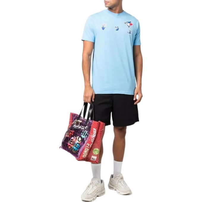 Off-White Herr SS22 T-shirt med logotryck, kortärmad, blå Short
