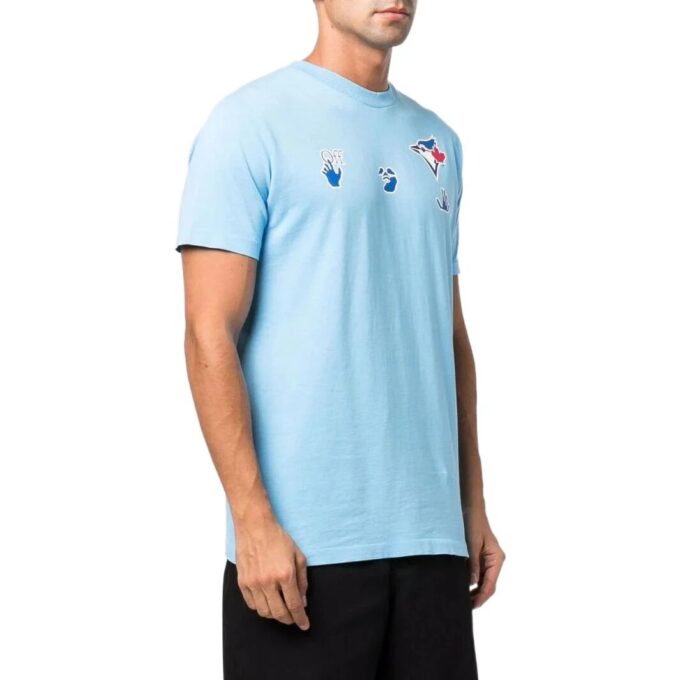 Off-White Herr SS22 T-shirt med logotryck, kortärmad, blå Short