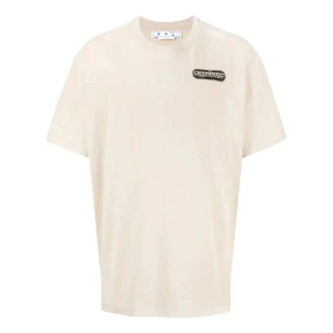 Off-White Herr SS22 T-shirt med logotryck, kortärmad, ljusbrun Short