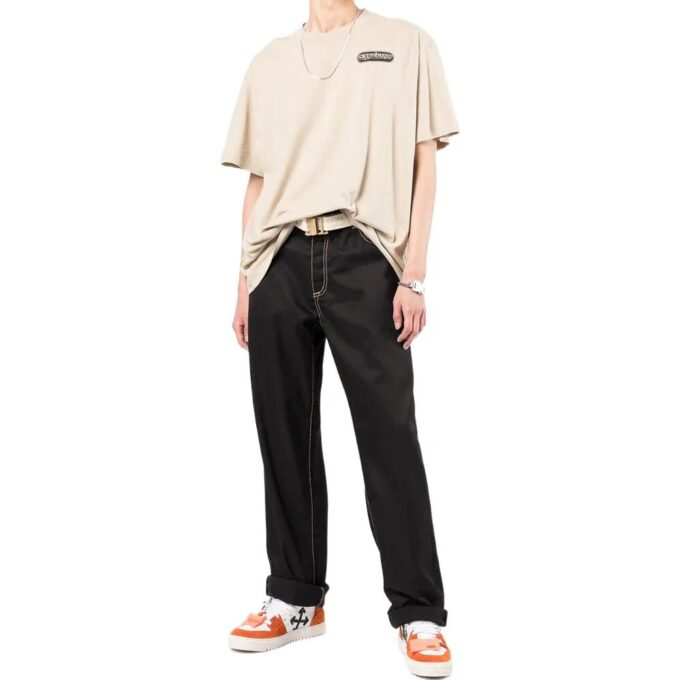 Off-White Herr SS22 T-shirt med logotryck, kortärmad, ljusbrun Short