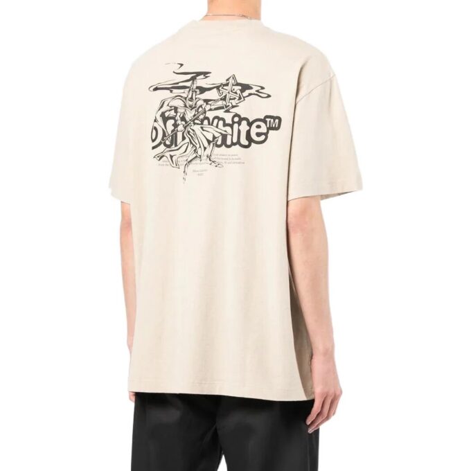 Off-White Herr SS22 T-shirt med logotryck, kortärmad, ljusbrun Short