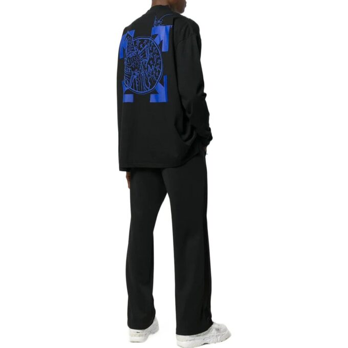 Off-White Herr SS22 T-shirt med logotryck, pilmotiv, halv hög hals och långa ärmar, svart