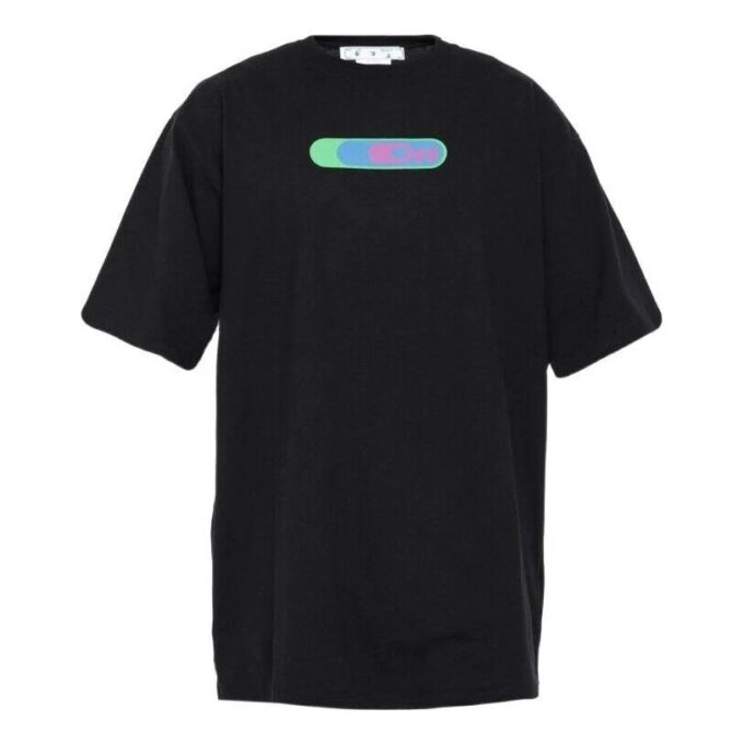 Off-White Herr SS22 T-shirt med logotryck, rund hals, korta ärmar och lös passform, svart