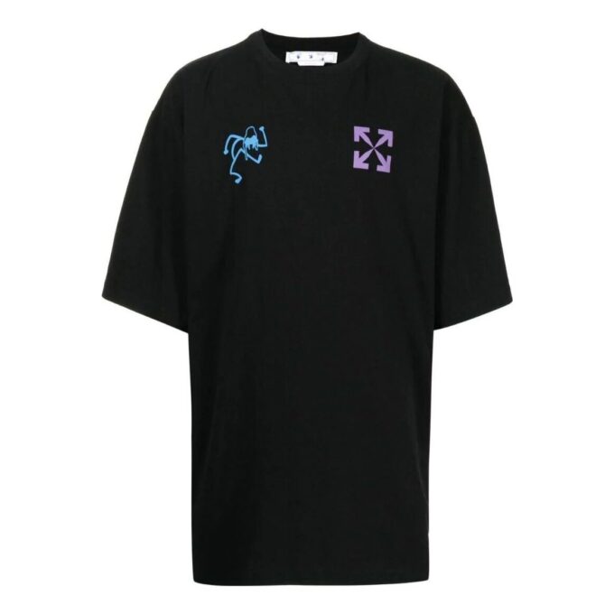 Off-White Herr SS22 T-shirt med logotryck, rund hals och korta Shorts, svart