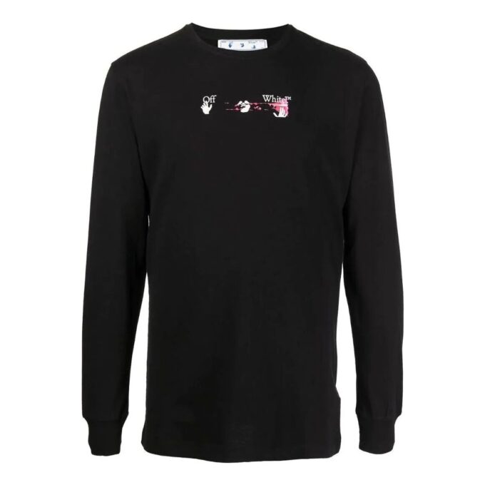Off-White Herr SS22 T-shirt med pilmönster, långärmad, svart