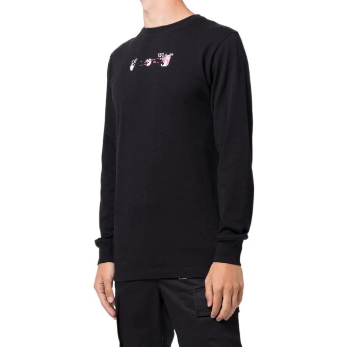 Off-White Herr SS22 T-shirt med pilmönster, långärmad, svart