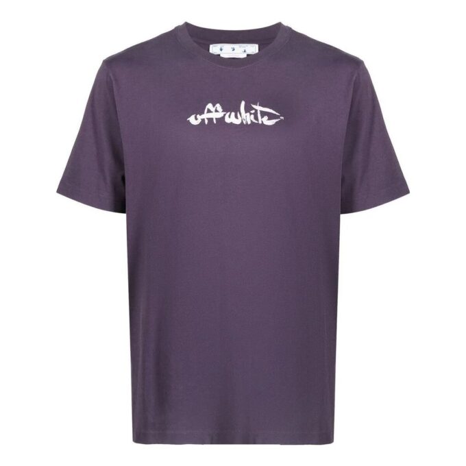 Off-White Herr SS22 T-shirt med pilmönster, rund hals, korta ärmar och lös passform, lila