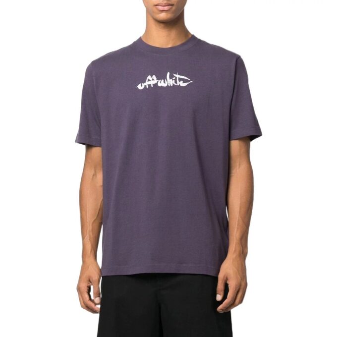 Off-White Herr SS22 T-shirt med pilmönster, rund hals, korta ärmar och lös passform, lila