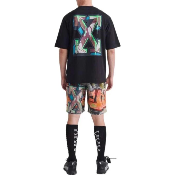 Off-White Herr SS22 T-shirt med pilmönster, rund hals, korta ärmar och lös passform, svart