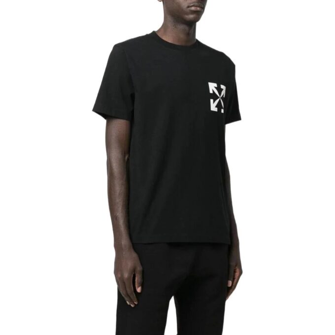 Off-White Herr SS22 T-shirt med piltryck, kortärmad, svart