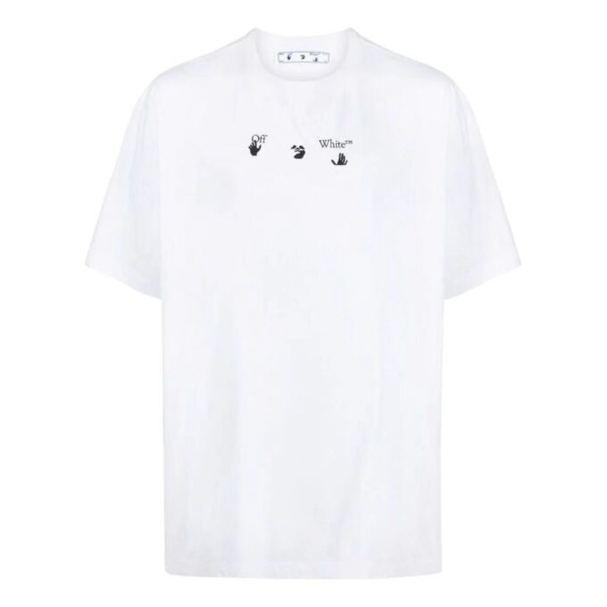 Off-White Herr SS22 T-shirt med tryck på bröstet, rund hals, kortärmad, vit T-shirt med shorts