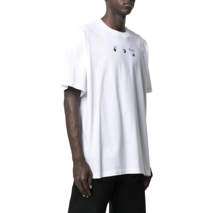 Off-White Herr SS22 T-shirt med tryck på bröstet, rund hals, kortärmad, vit T-shirt med shorts