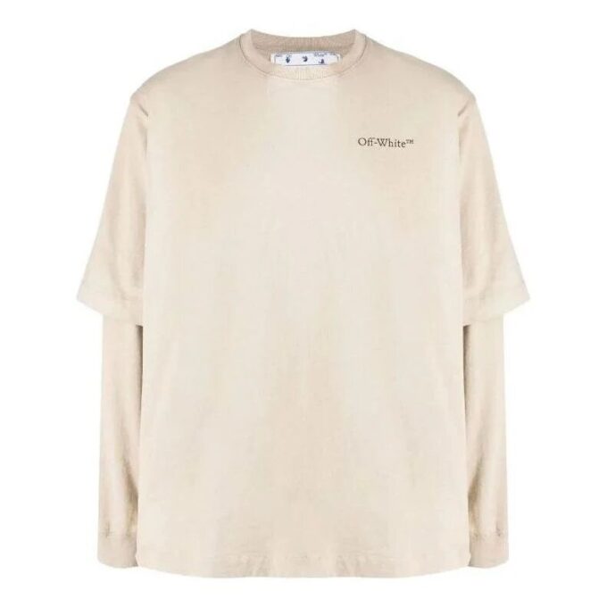 Off-White Herr SS22 T-shirt med tryck på ryggen, långa ärmar och lös passform