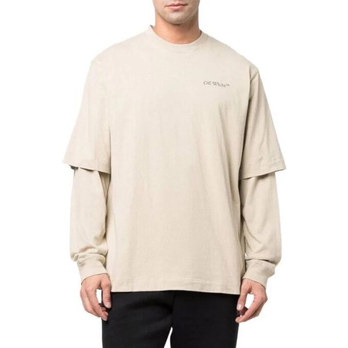 Off-White Herr SS22 T-shirt med tryck på ryggen, långa ärmar och lös passform