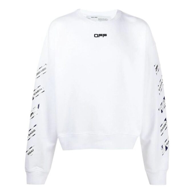 Off-White Herr SS22 Tryck med bakåtriktad pil Rund hals Långärmad Löst sittande Vit