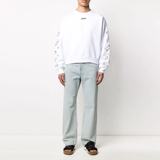 Off-White Herr SS22 Tryck med bakåtriktad pil Rund hals Långärmad Löst sittande Vit