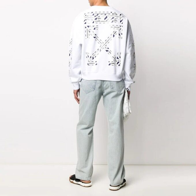 Off-White Herr SS22 Tryck med bakåtriktad pil Rund hals Långärmad Löst sittande Vit