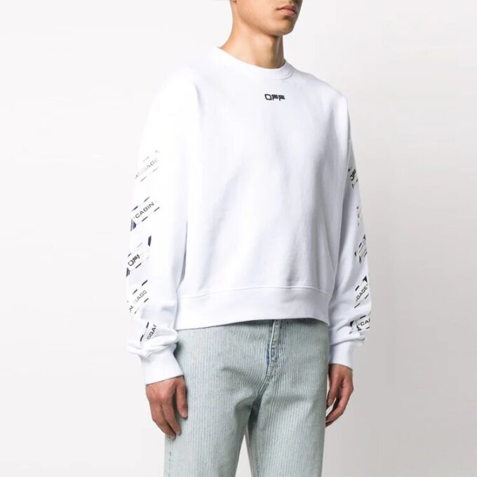 Off-White Herr SS22 Tryck med bakåtriktad pil Rund hals Långärmad Löst sittande Vit