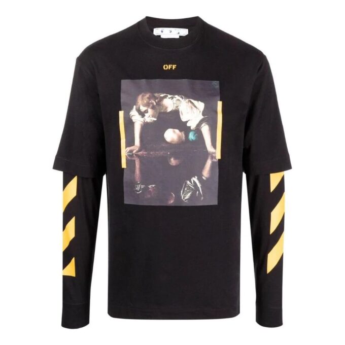 Off-White Herr SS22 Tryckt rundhalsad långärmad T-shirt i svart