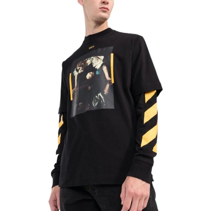 Off-White Herr SS22 Tryckt rundhalsad långärmad T-shirt i svart