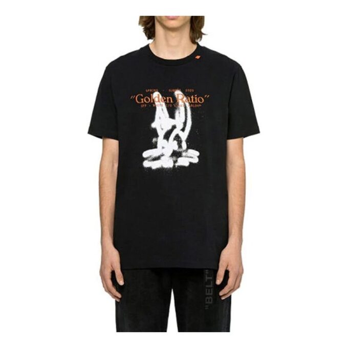 Off-White Herr-T-shirt i bomull med alfabettryck och pil på ryggen, kortärmad, svart