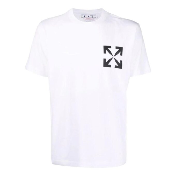 Off-White Herr-T-shirt i bomull med pilmönster och korta ärmar, vit