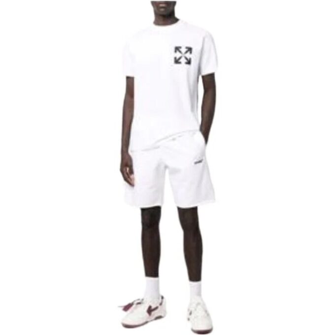 Off-White Herr-T-shirt i bomull med pilmönster och korta ärmar, vit