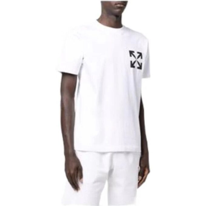Off-White Herr-T-shirt i bomull med pilmönster och korta ärmar, vit