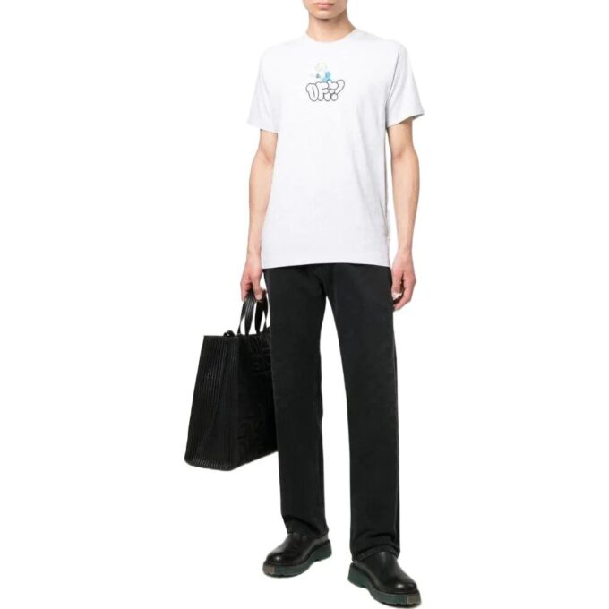Off-White Herr T-shirt i enfärgat med logotryck, kortärmad, vit