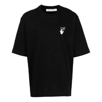 Off-White Herr-T-shirt i svart med små mönster och korta ärmar