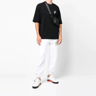 Off-White Herr-T-shirt i svart med små mönster och korta ärmar