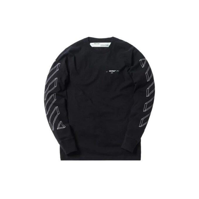 Off-White Herr-T-shirt med 3D-tryck, utskuren pil och långa ärmar i svart