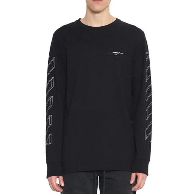 Off-White Herr-T-shirt med 3D-tryck, utskuren pil och långa ärmar i svart