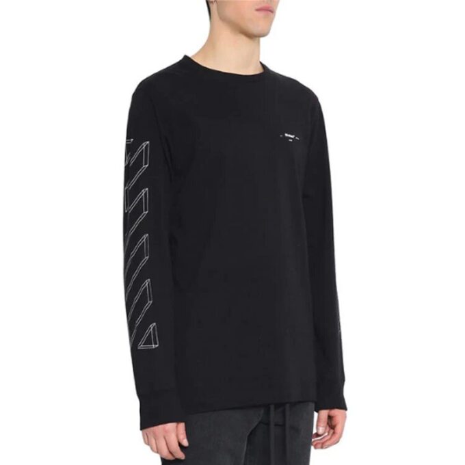Off-White Herr-T-shirt med 3D-tryck, utskuren pil och långa ärmar i svart