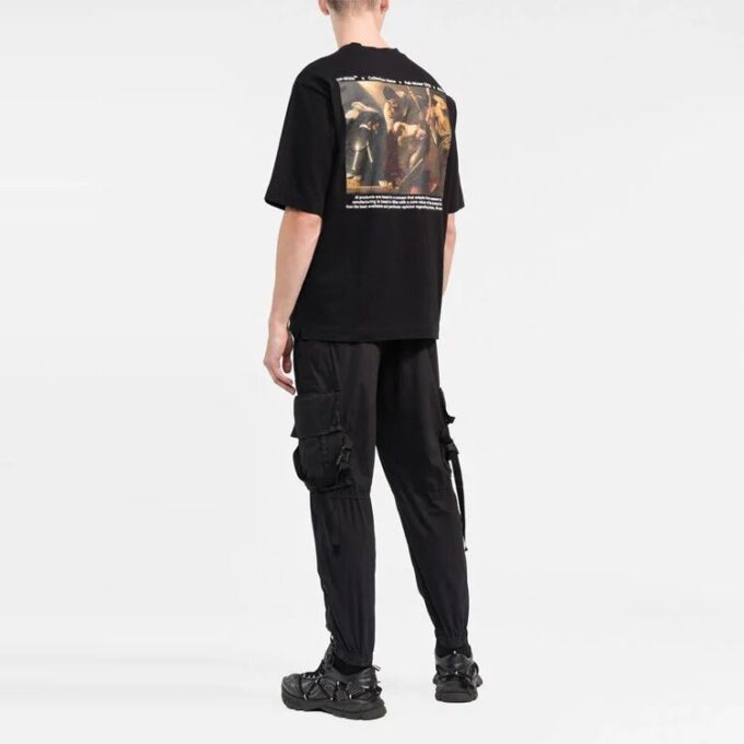 Off-White Herr T-shirt med alfabettryck, casual, rak passform, korta ärmar, vit