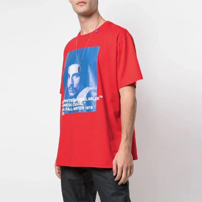 Off-White Herr-T-shirt med Bernini-logotyp, korta ärmar och lös passform, röd