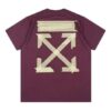Off-White Herr-T-shirt med bronserad pil, gummiband och lapp, kortärmad, lila T-shirt
