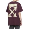 Off-White Herr-T-shirt med bronserad pil, gummiband och lapp, kortärmad, lila T-shirt