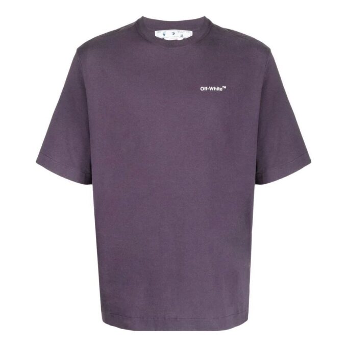 Off-White Herr-T-shirt med bröstlogotyp, Caravaggio-tryck på ryggen, rund hals och korta ärmar, lila