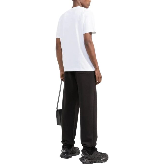 Off-White Herr-T-shirt med bröstremsa, ficka, rund hals och korta ärmar