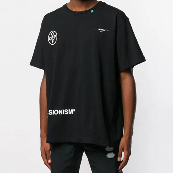 Off-White Herr-T-shirt med graffiti- och Arrows-mönster, korta ärmar och lös passform, svart
